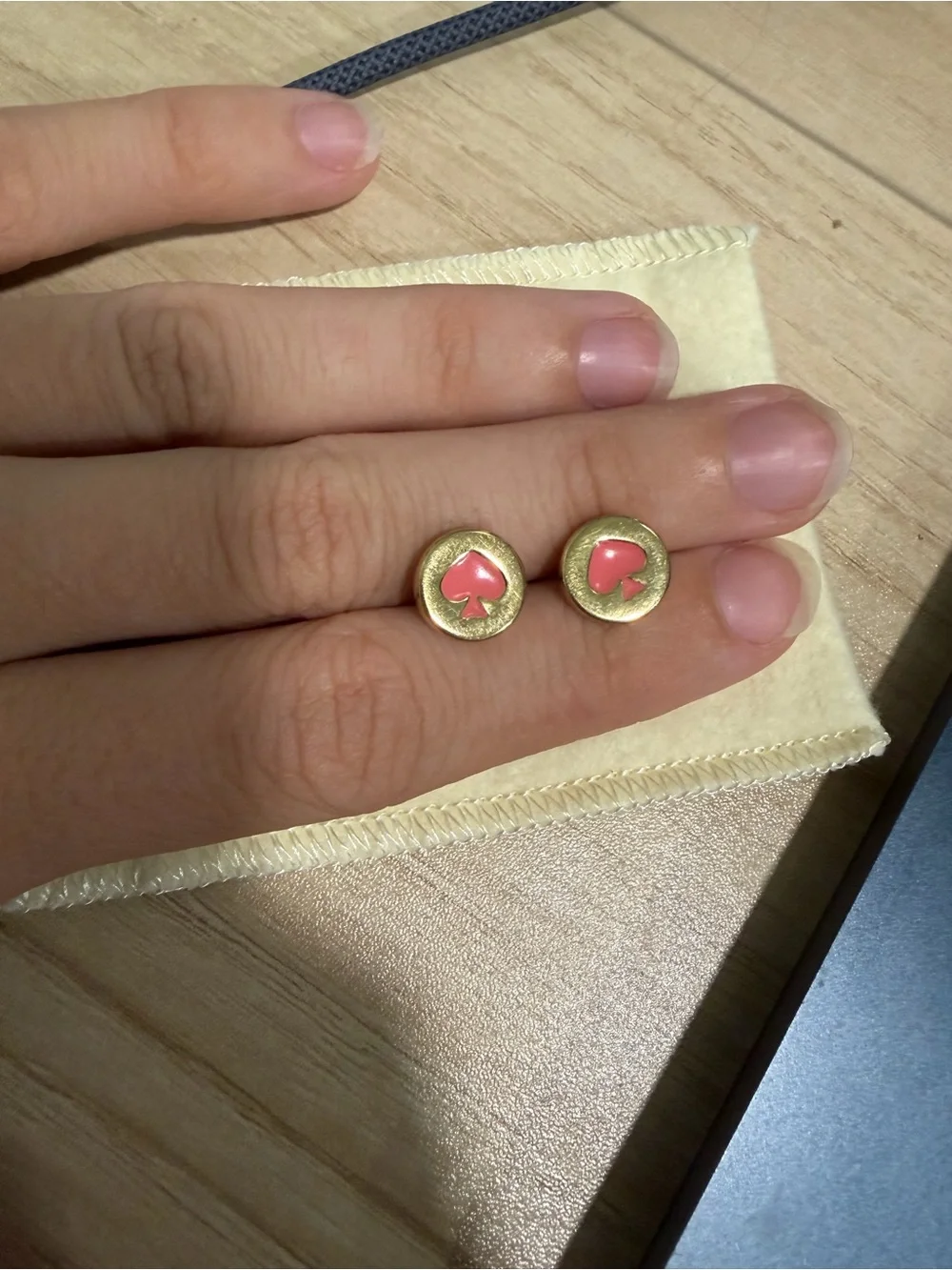 Gold Circular Stud Earrings with Pink Enamel Accent Kate spade